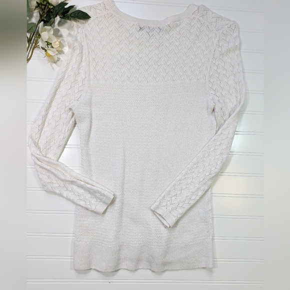 LOFT Cream Lightweight Pointelle Sweater - Picture 2 of 4
